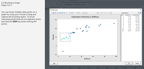 Brush a graph to zero in on data points in Minitab Statistical Software