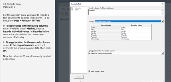 Recode data to text in Minitab Statistical Software