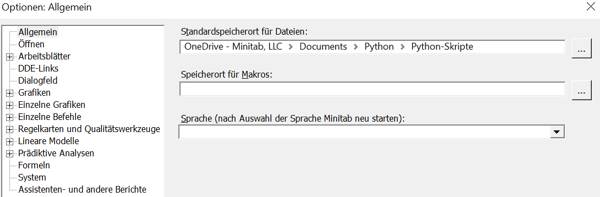 Optionen-Standardspeichertort