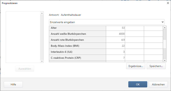 Vorhersage-Dialogfeld in der Minitab Statistiksoftware