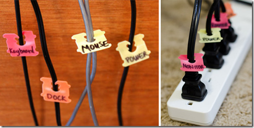 Use bread or bagel bag ties to label tangled cords in your office. 