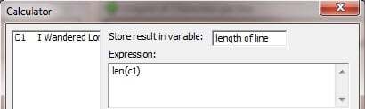 Formula that calculates the number of characters in a column: len