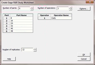 Create Gage R&R Worksheet
