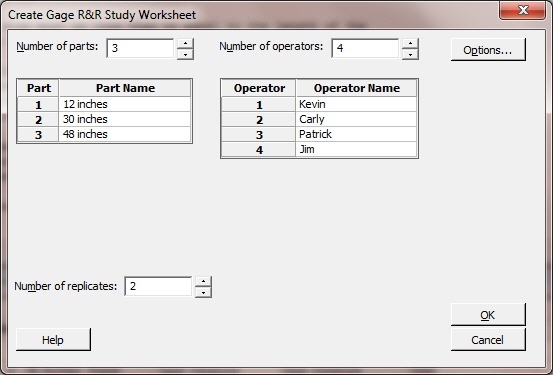 Create Gage R&R Worksheet
