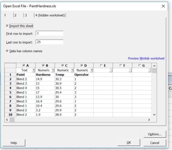 Hidden worksheets from an Excel file can be seen when you import the spreadsheet.