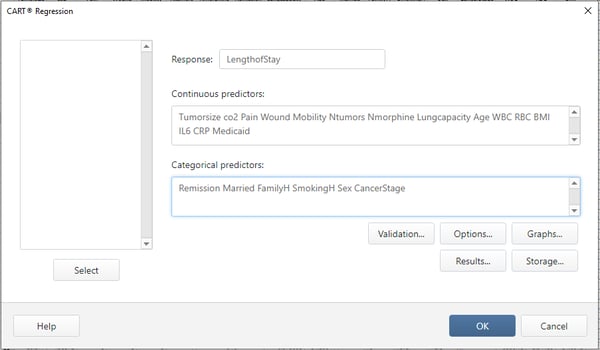 CART Regression dialog box in Minitab