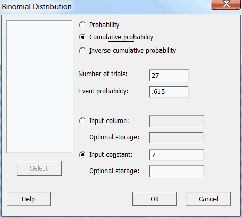 Minitab's Binomial Distribution