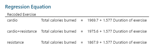 Equations for each Exercise type