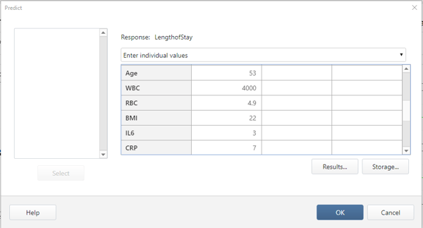 Predict dialog box in Minitab