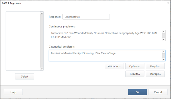 CART Regression dialog box in Minitab