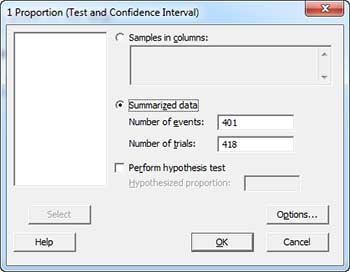 1 Proportion test to verify reliability 1 Proportion test to verify reliability