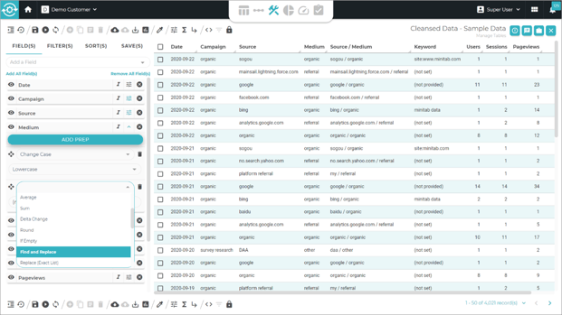 Datenvorbereitungstool in Minitab Connect