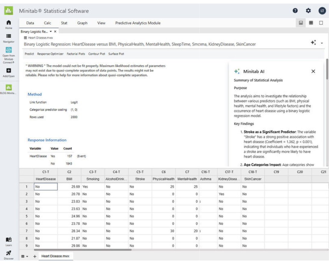 Minitab AI in use