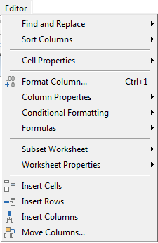 Minitab 18 Editor Menu