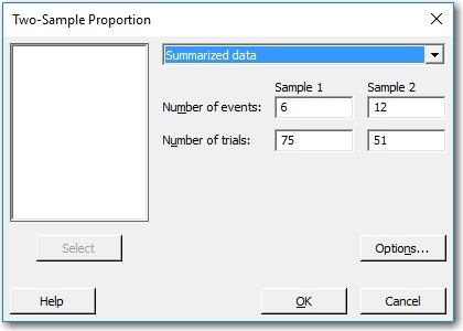 Two-Sample Proportion dialog box