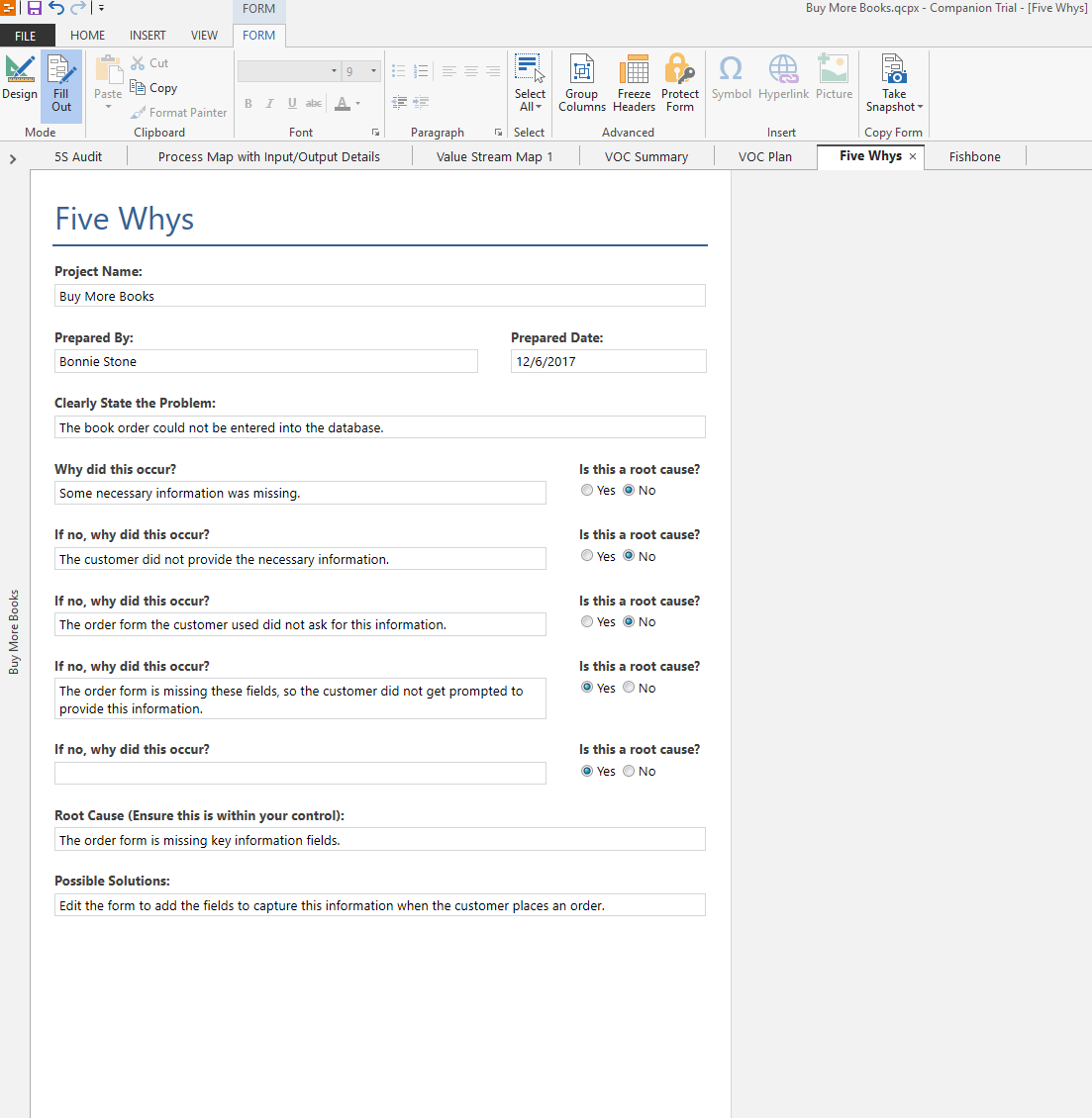 5 Why's form using Engage
