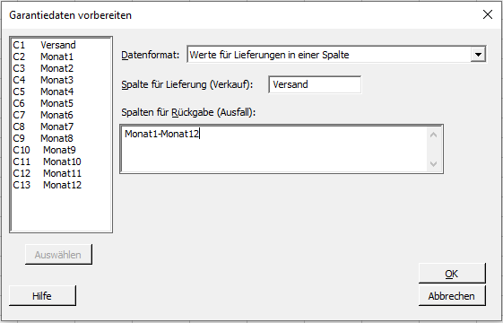 Garantiedaten vorbereiten