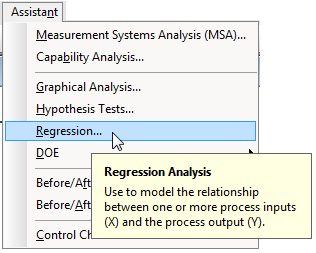 Assistant regression menu in Minitab 17