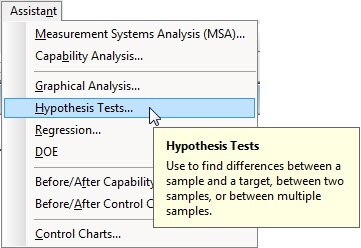 Hypothesis Test - Assistant Menu