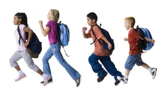 Kids running in backpacks