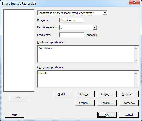 binary logistic regression dialog 1