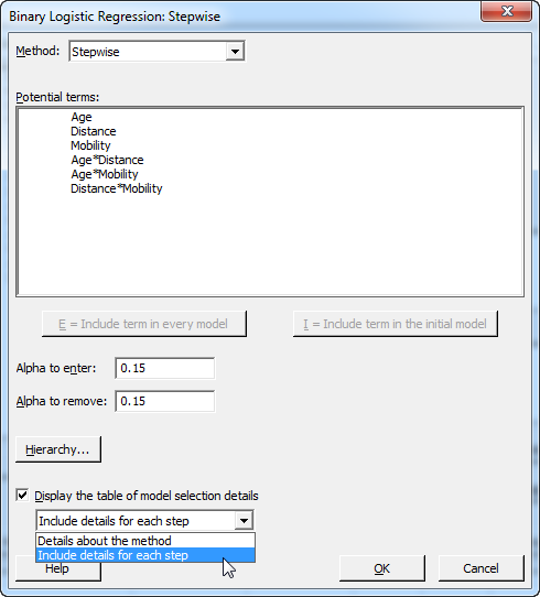 Binary Logistic Regression - stepwise
