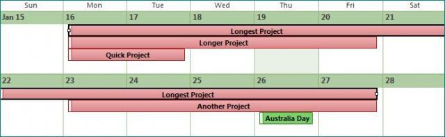 Calendar showing projects