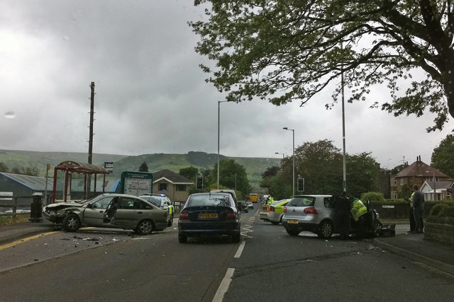 The Renault Laguna on the left collided with the Volkswagen Golf on the right.
