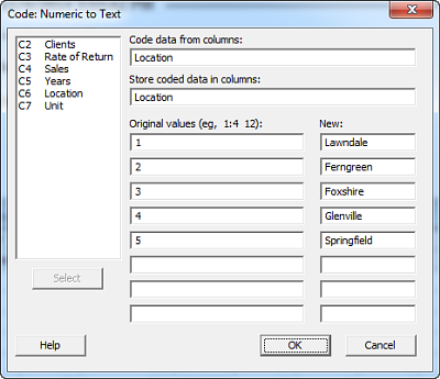 Code data dialog box