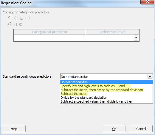 Minitab's coding dialog box