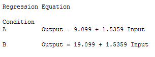 Regression equation table that shows constants that are different