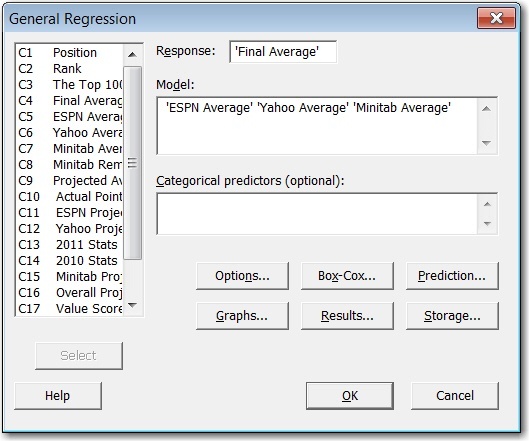 General regression dialog