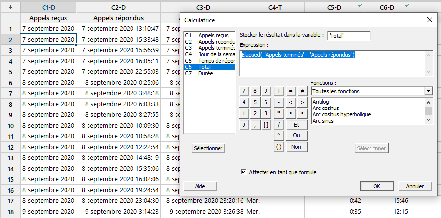Fonction Calculatrice Minitab