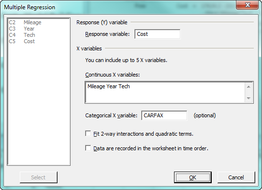 multiple regression in the Assistant