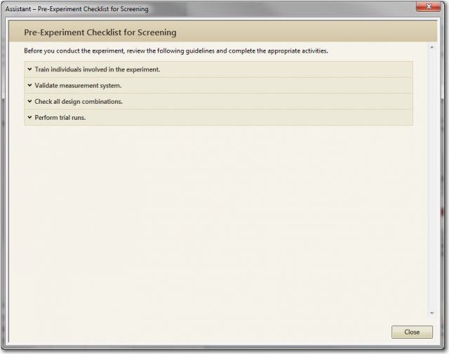 The pre-experiment checklist reminds you about best practices before you collect your data