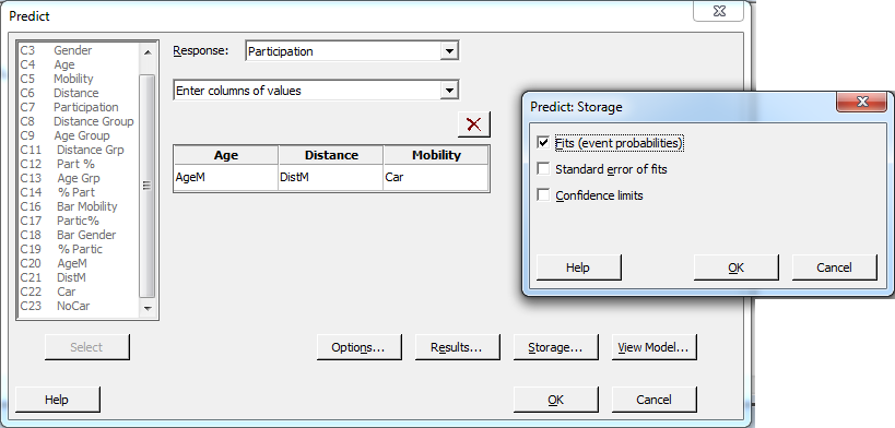 regression prediction dialog