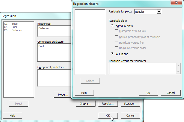 regression dialog box