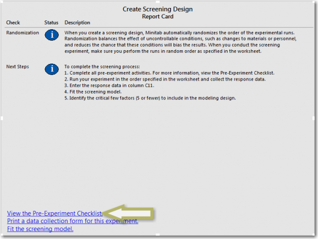 You can view the pre-experiment checklist from the report card.