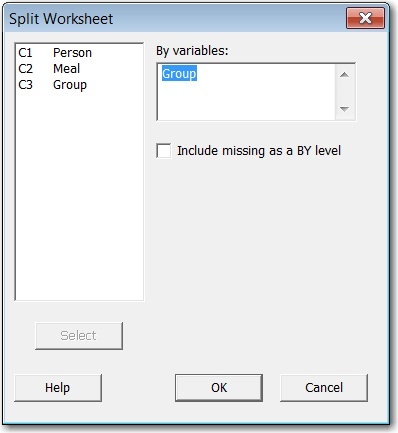 The Split Worksheet dialog