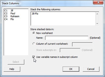 Stack columns dialog