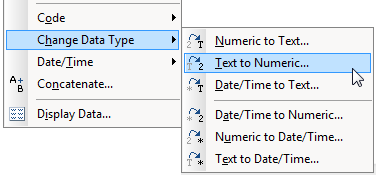 change data type menu