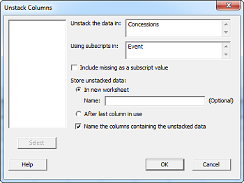 unstack columns dialog