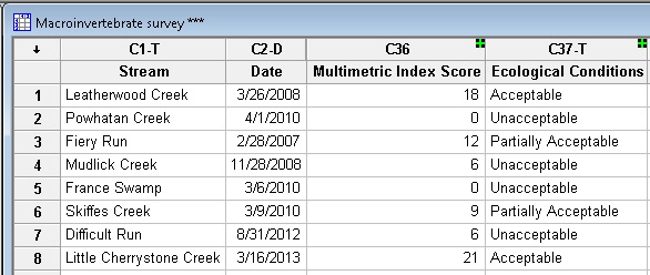 Stream quality worksheet