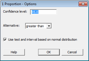 1 Proportion Test options