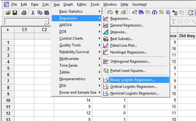 Binary Logistic Menu Path in Minitab