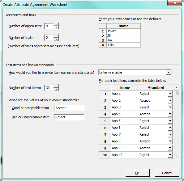Create Attribute Agreement Analysis Worksheet
