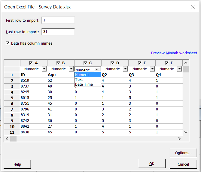 open survey data dialog