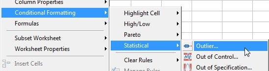 Conditional Formatting Menu in Minitab