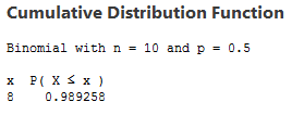 binomial cumulative probability output