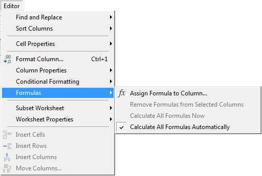 editor menu assign formula